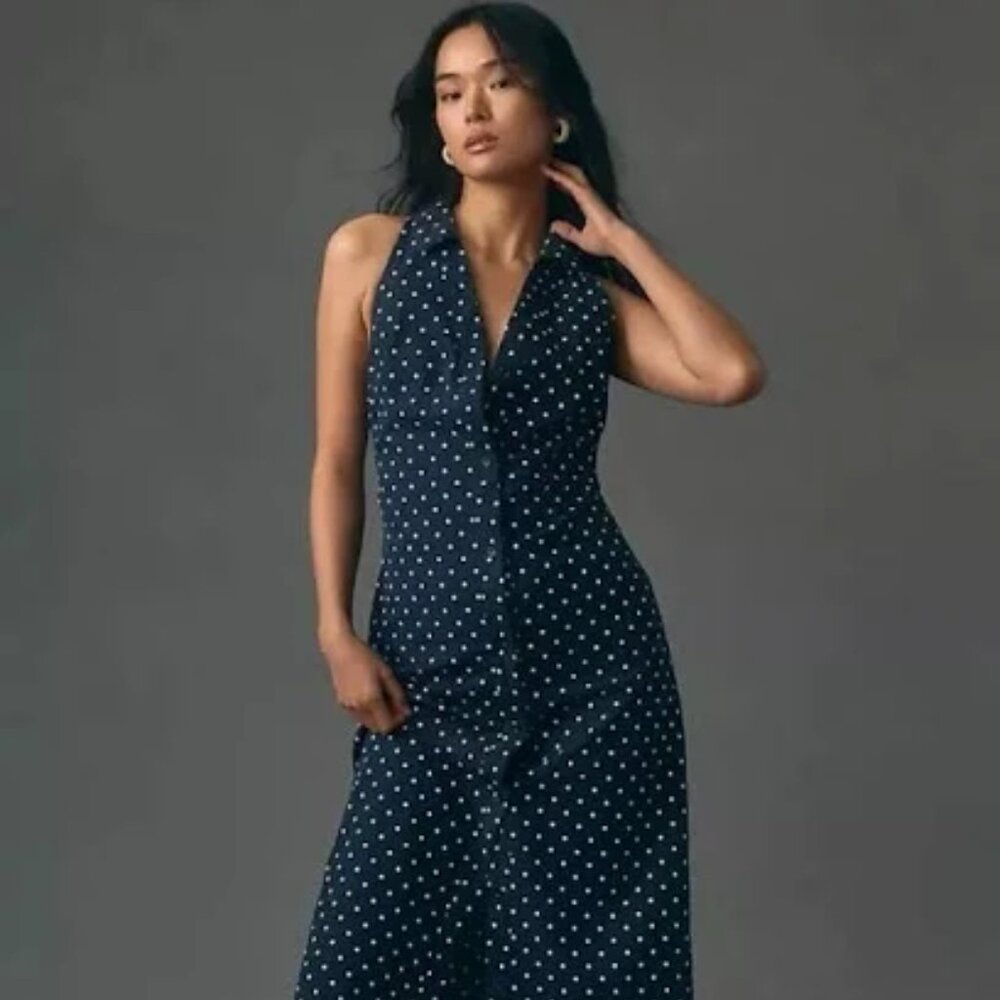 NWT Anthropologie Maeve Navy Polka Dot Dress